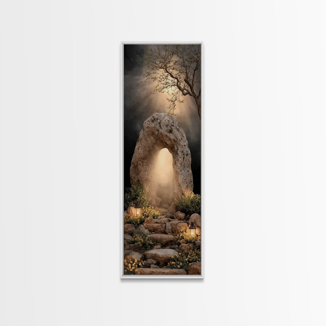 Risen Dawn Light – Framed Canvas Print – Jesus Painting – Christian Wall Art – Christian Art Canvas – Tall Narrow Wall Art