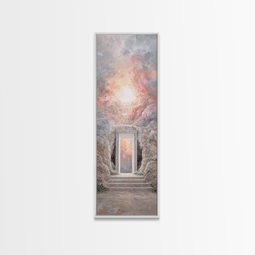 Heavenly Ascent Glow – Framed Canvas Print – Tall Narrow Wall Art – Christian Art Canvas – Christian Wall Art – Jesus Painting