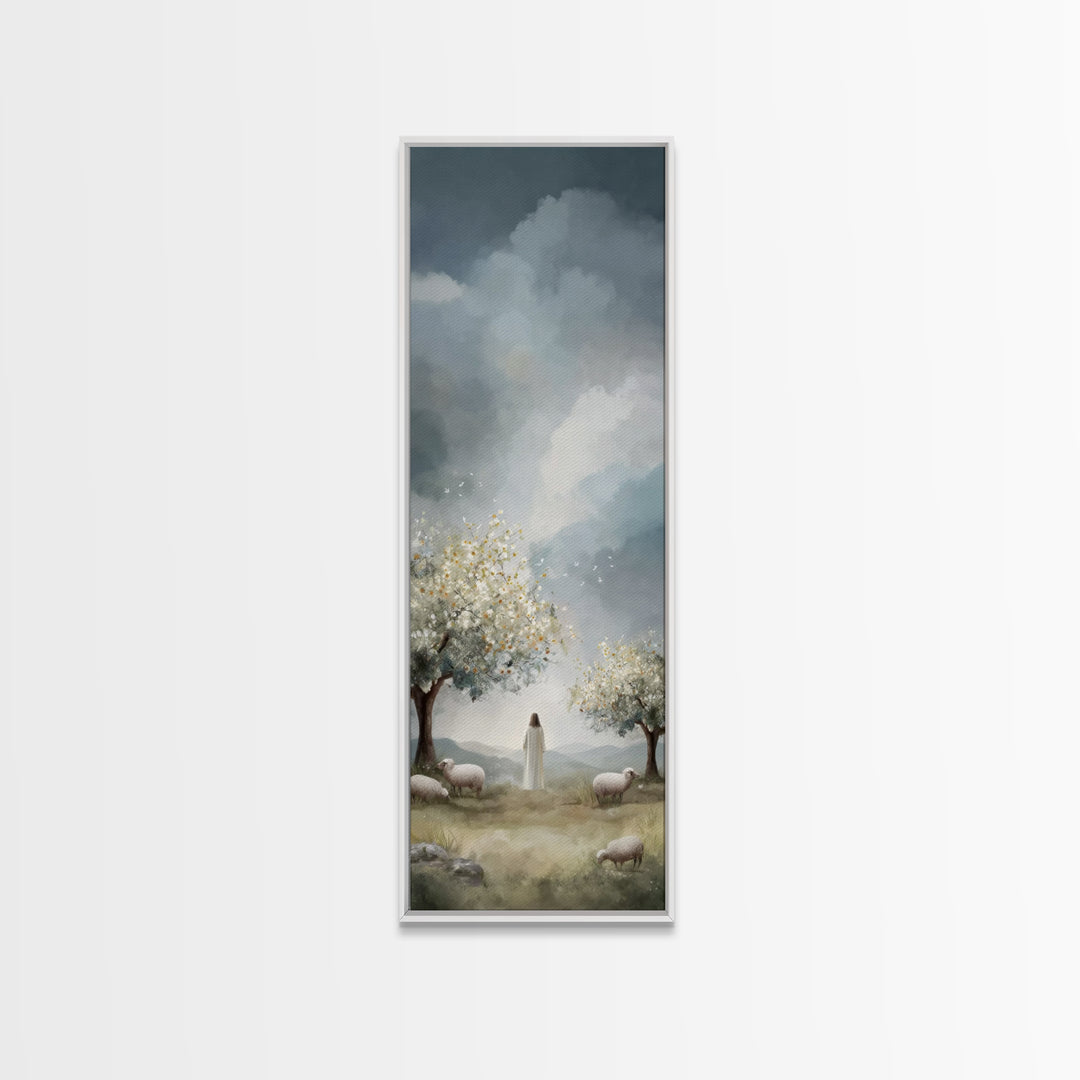 Shepherd Of Light – Framed Canvas Print – Jesus Painting – Christian Art Canvas – Tall Narrow Wall Art – Christian Wall Art