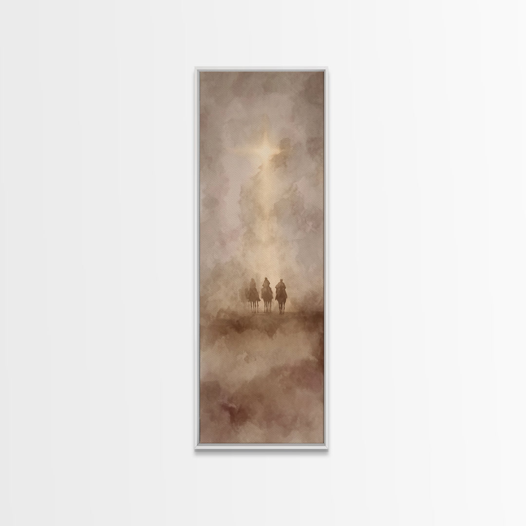 Desert Pilgrims | Framed Canvas Print | Tall Skinny Art Print | Christian Wall Art | Christian Art Canvas | Christmas Art