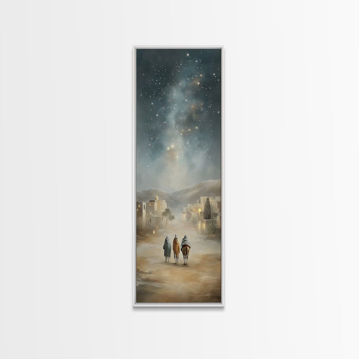Bethlehem Wayfarers – Framed Canvas Print – Christian Christmas Art – Skinny Art – Christian Art Canvas – Christian Wall Art