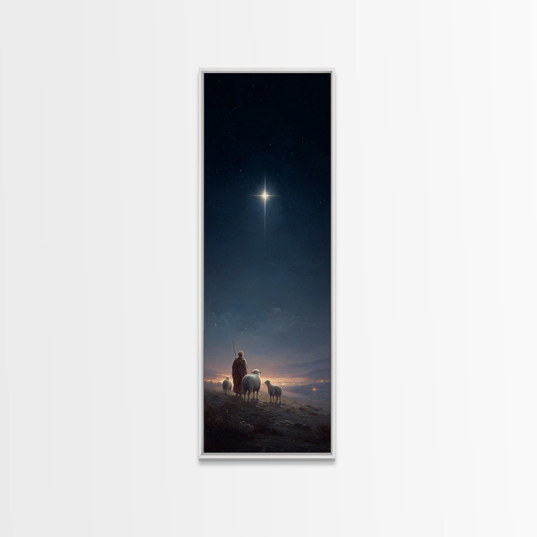 Shepherds In Wonder, Framed Canvas Print, Tall Skinny Art Print, Christian Art Canvas, Christmas Art, Christian Painting, Christian Christm
