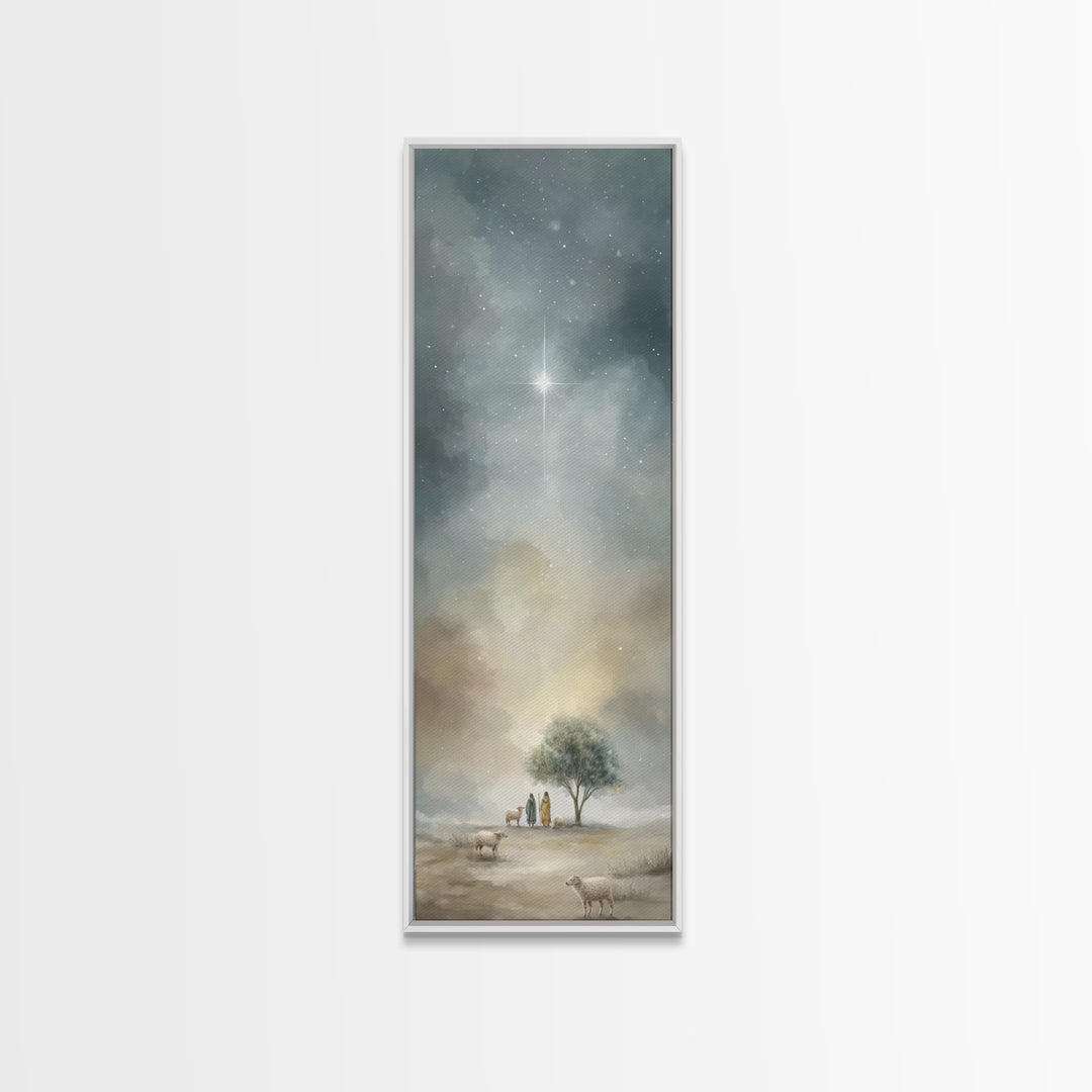 Starry Night Peace – Framed Canvas Print – Tall Narrow Wall Art – Christian Wall Art – Christian Art Canvas – Christmas Art Prints – Subtle
