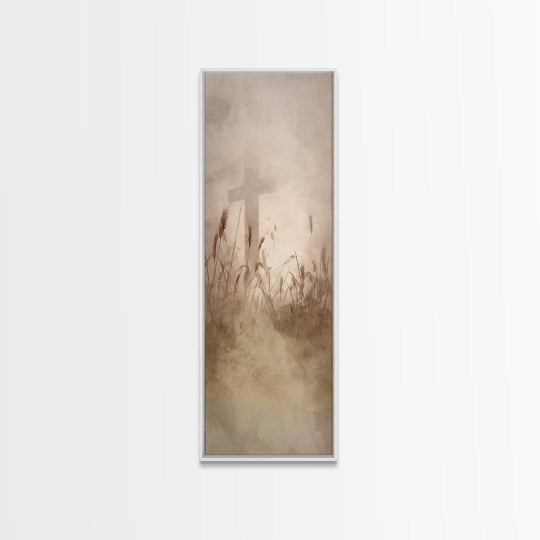 Crosswind Harvest – Framed Canvas Print – Christian Art Canvas – Christian Wall Art – Skinny Art – Subtle Christian Art – Christian Paintin