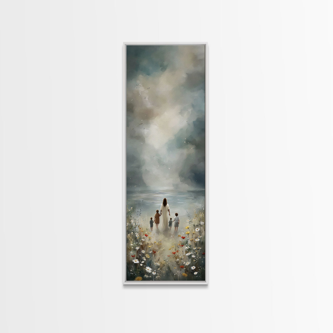 Garden Path Grace – Framed Canvas Print – Tall Narrow Wall Art – Christian Wall Art – Jesus Painting – Christian Art Canvas – Christmas Art