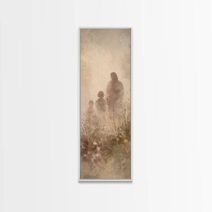 Heavenlight Meadow – Framed Canvas Print – Narrow Art – Christian Art Canvas – Jesus Painting – Christian Wall Art – Modern Christian Art –