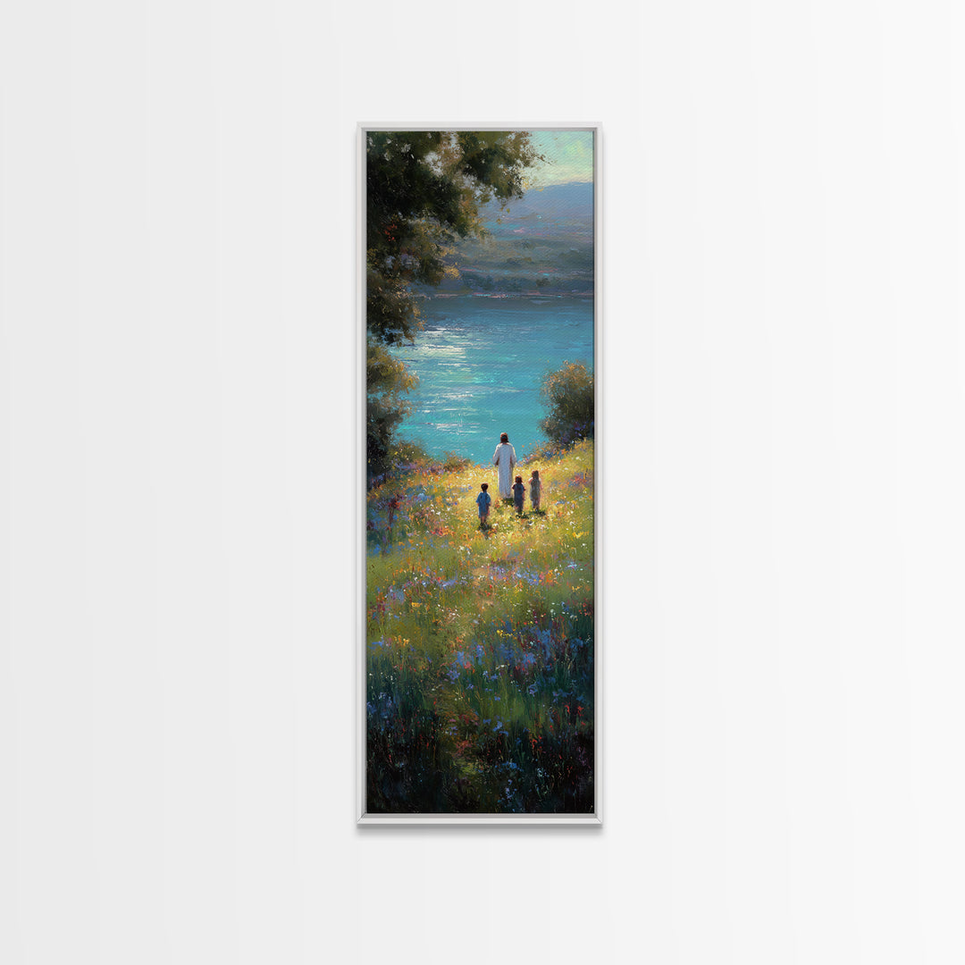 Quiet Shepherd Path – Framed Canvas Print – Tall Narrow Wall Art – Christian Art Print – Jesus Painting – Christian Wall Art – Minimalist C