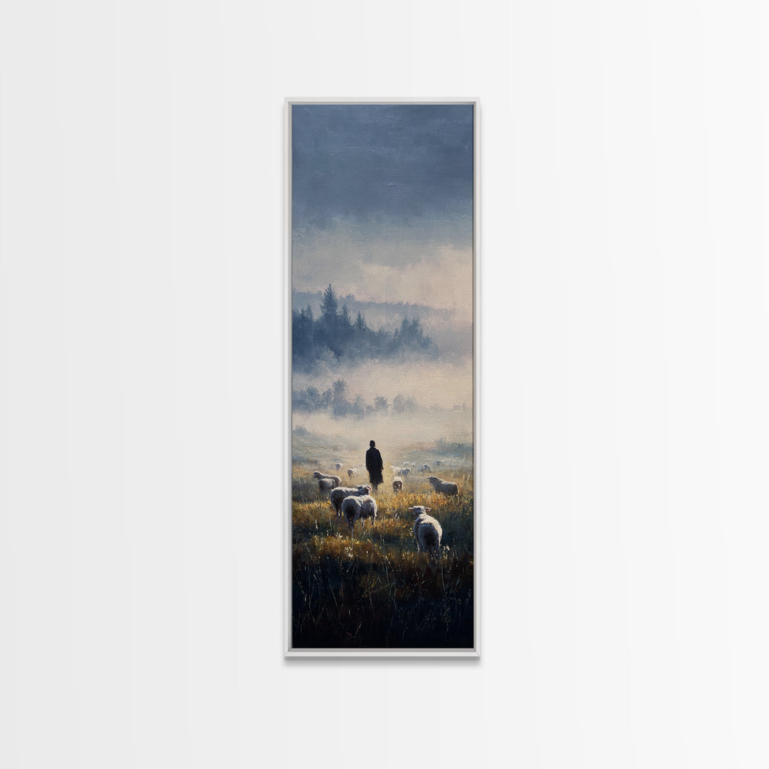 Dawn Of The Flock – Framed Canvas Print – Narrow Art – Christian Art Canvas – Christian Wall Art – Jesus Painting – Vintage Christian Art –