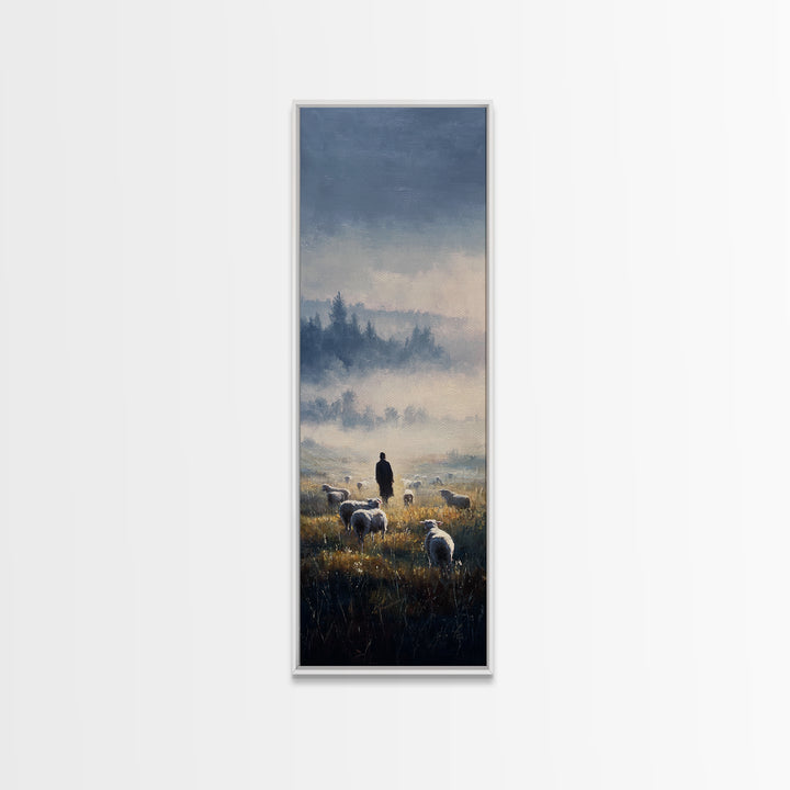 Dawn Of The Flock – Framed Canvas Print – Narrow Art – Christian Art Canvas – Christian Wall Art – Jesus Painting – Vintage Christian Art –