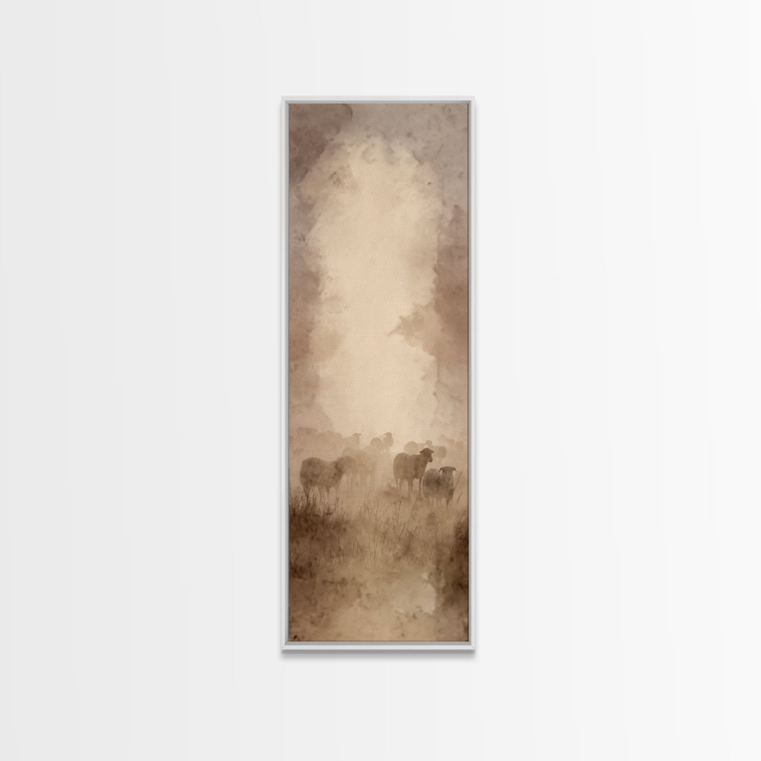 Shepherds In Stillness – Framed Canvas Print – Tall Narrow Wall Art – Christian Wall Art – Christian Art Canvas – Moody Christian Art – Jes