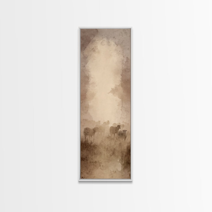 Shepherds In Stillness – Framed Canvas Print – Tall Narrow Wall Art – Christian Wall Art – Christian Art Canvas – Moody Christian Art – Jes