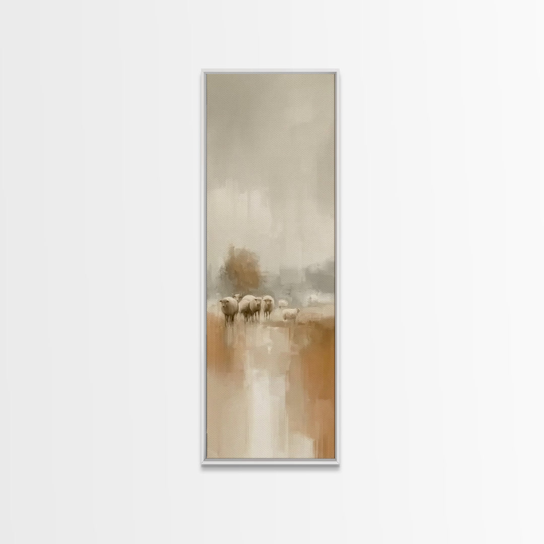Soft Pasture Peace – Framed Canvas Print – Tall Skinny Art Print – Christian Wall Art – Christian Art Canvas – Moody Christian Art – Jesus