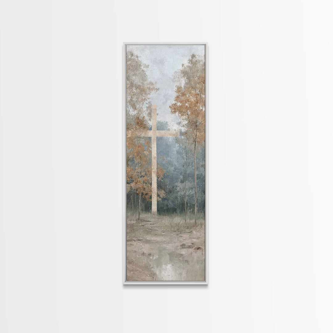 Cross Of Dawn | Framed Canvas Print | Tall Narrow Wall Art | Christian Art | Christian Canvas Art | Jesus Painting | Christmas Art | Christ