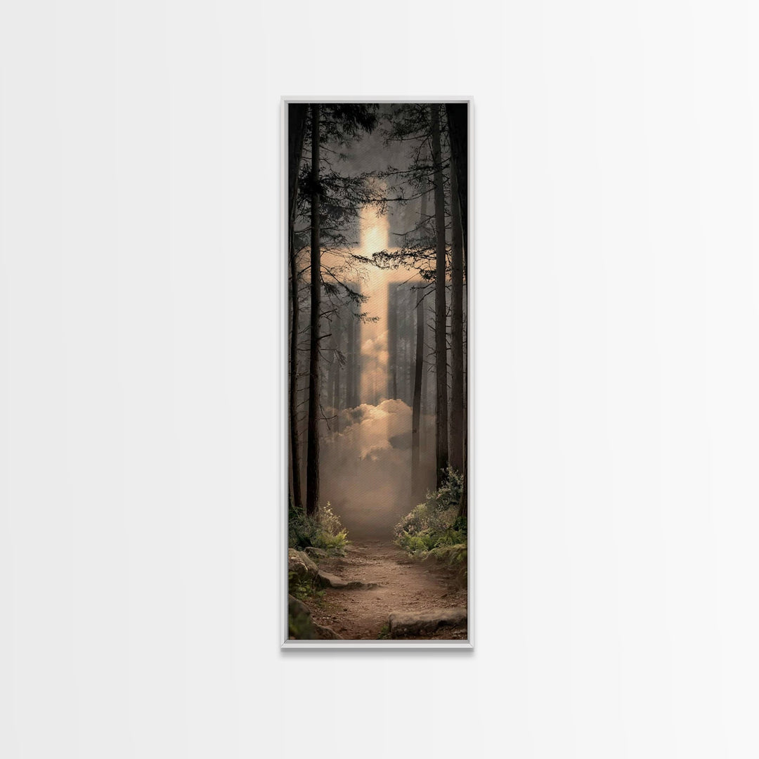 Radiant Forest Path, Framed Canvas Print, Tall Skinny Art Print, Christian Art, Jesus Painting, Christian Canvas Art, Christmas Art, Christ