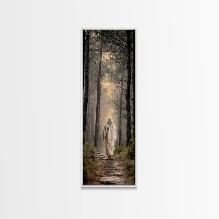 Lighted Woodland Walk | Framed Canvas Print | Narrow Art | Christian Art Canvas | Jesus Painting Canvas | Christmas Art | Christian Gift |
