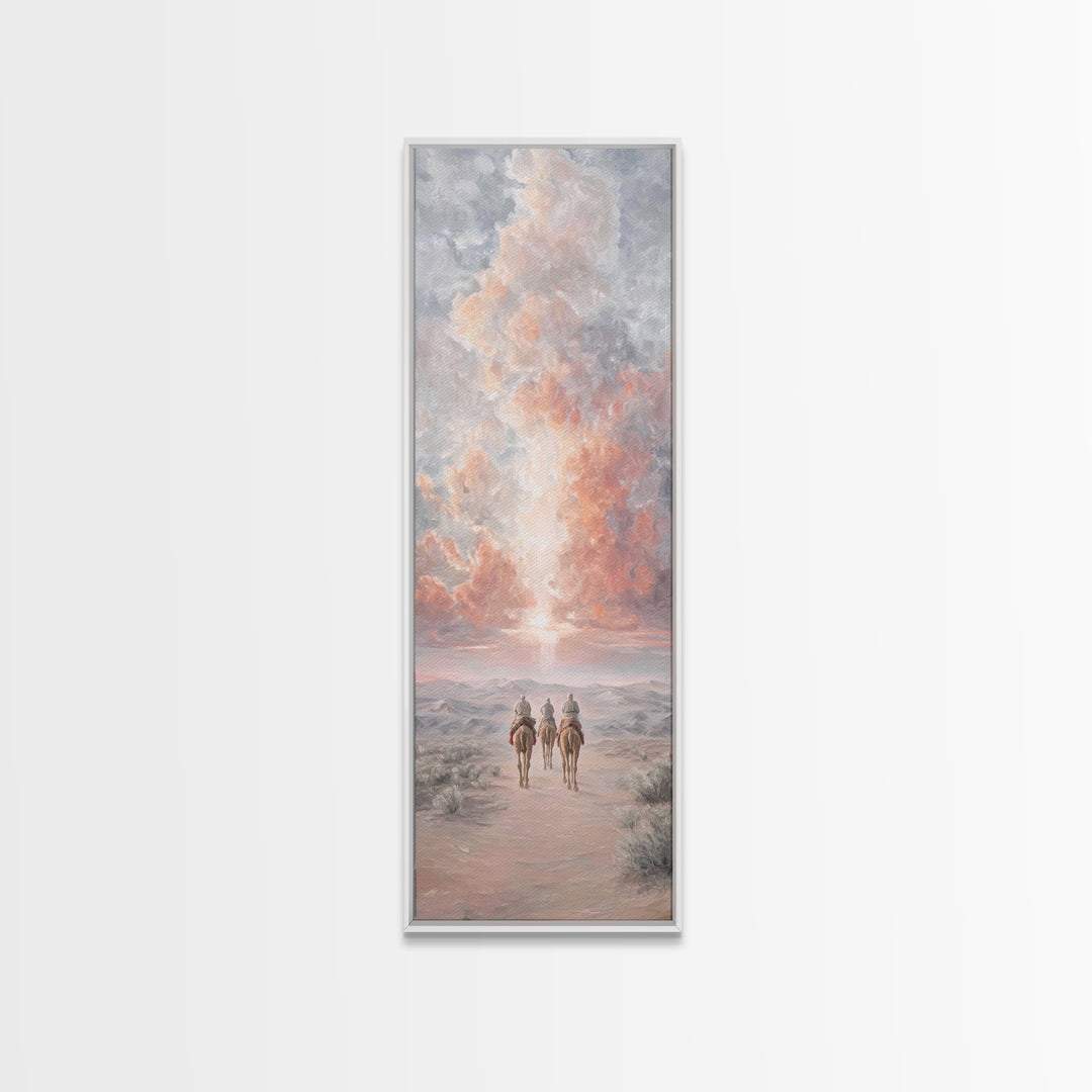 Radiant Dawn Journey – Framed Canvas Print – Christmas Wall Art – Christian Art – Tall Skinny Art Print – Christian Decor – Christian Chris