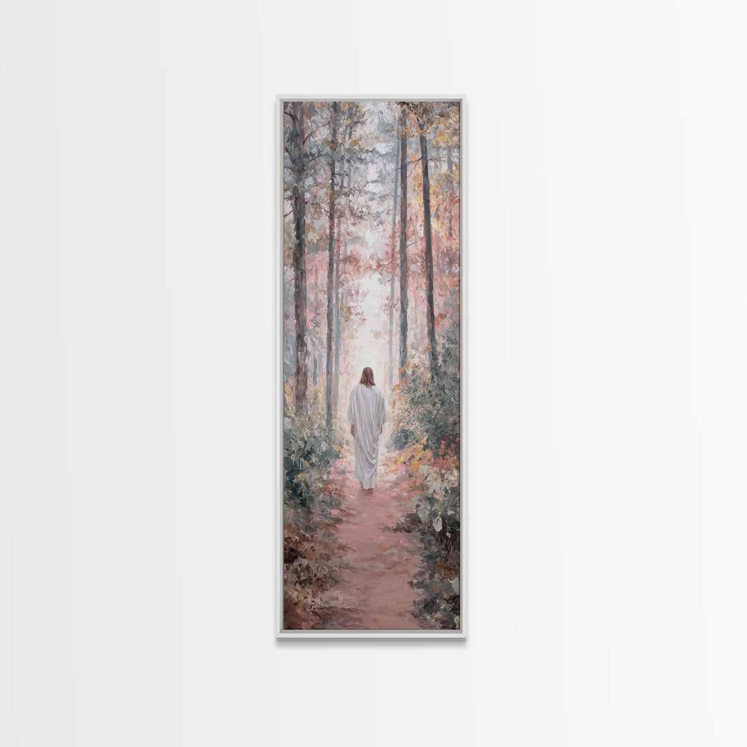 Autumn Mercy Trail – Framed Canvas Print – Narrow Art – Christian Art – Jesus Painting – Christian Canvas Art – Christmas Art – Christian C