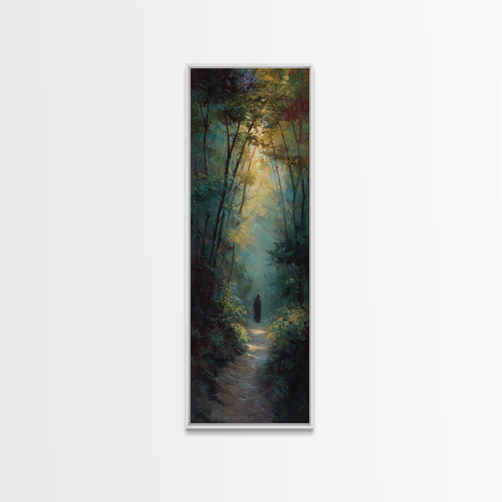 Forest Light Messiah, Framed Canvas Print, Christian Art Canvas, Christian Painting, Tall Narrow Wall Art, Christian Christmas Decor, Moder
