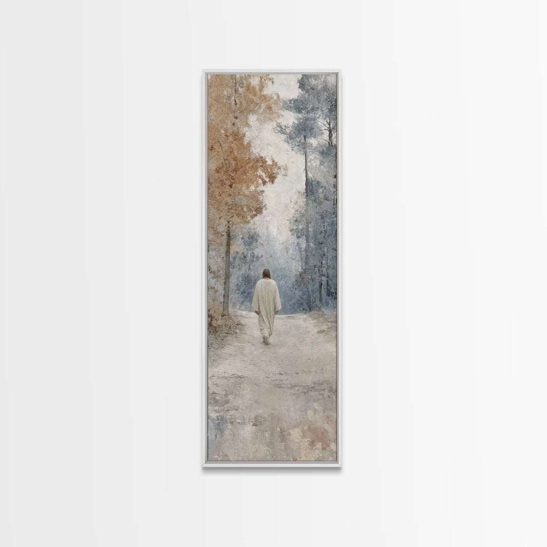 Silent Winter Grace | Framed Canvas Print | Christian Wall Art | Jesus Painting | Narrow Art | Vintage Christian Art | Christian Christmas
