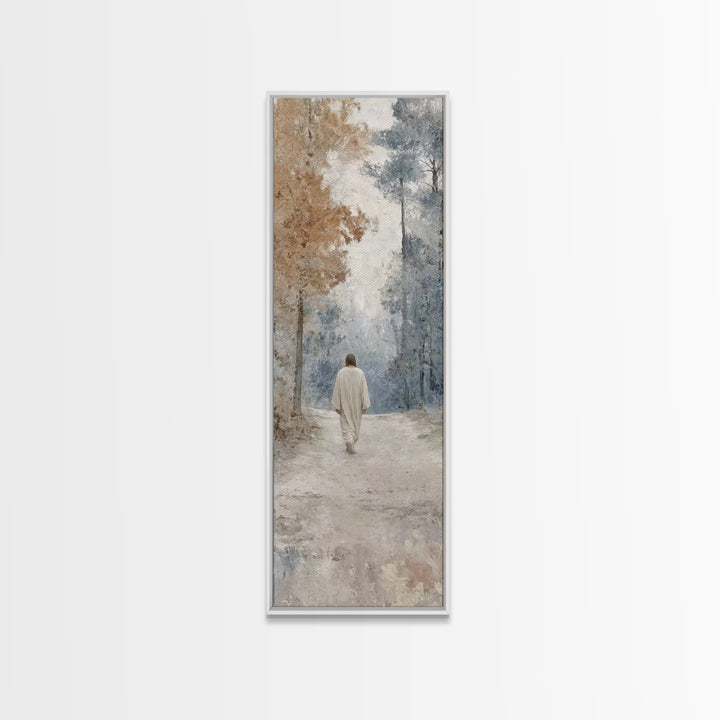 Silent Winter Grace | Framed Canvas Print | Christian Wall Art | Jesus Painting | Narrow Art | Vintage Christian Art | Christian Christmas