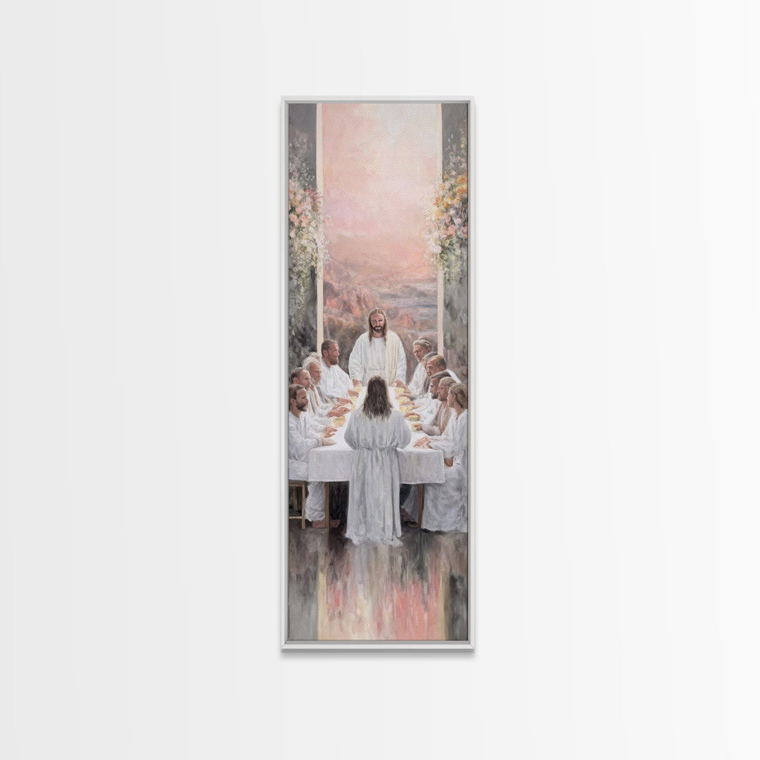 Supper Of Light – Framed Canvas Print – Christian Wall Art – Jesus Painting – Narrow Art – Modern Christian Art – Christian Christmas Art