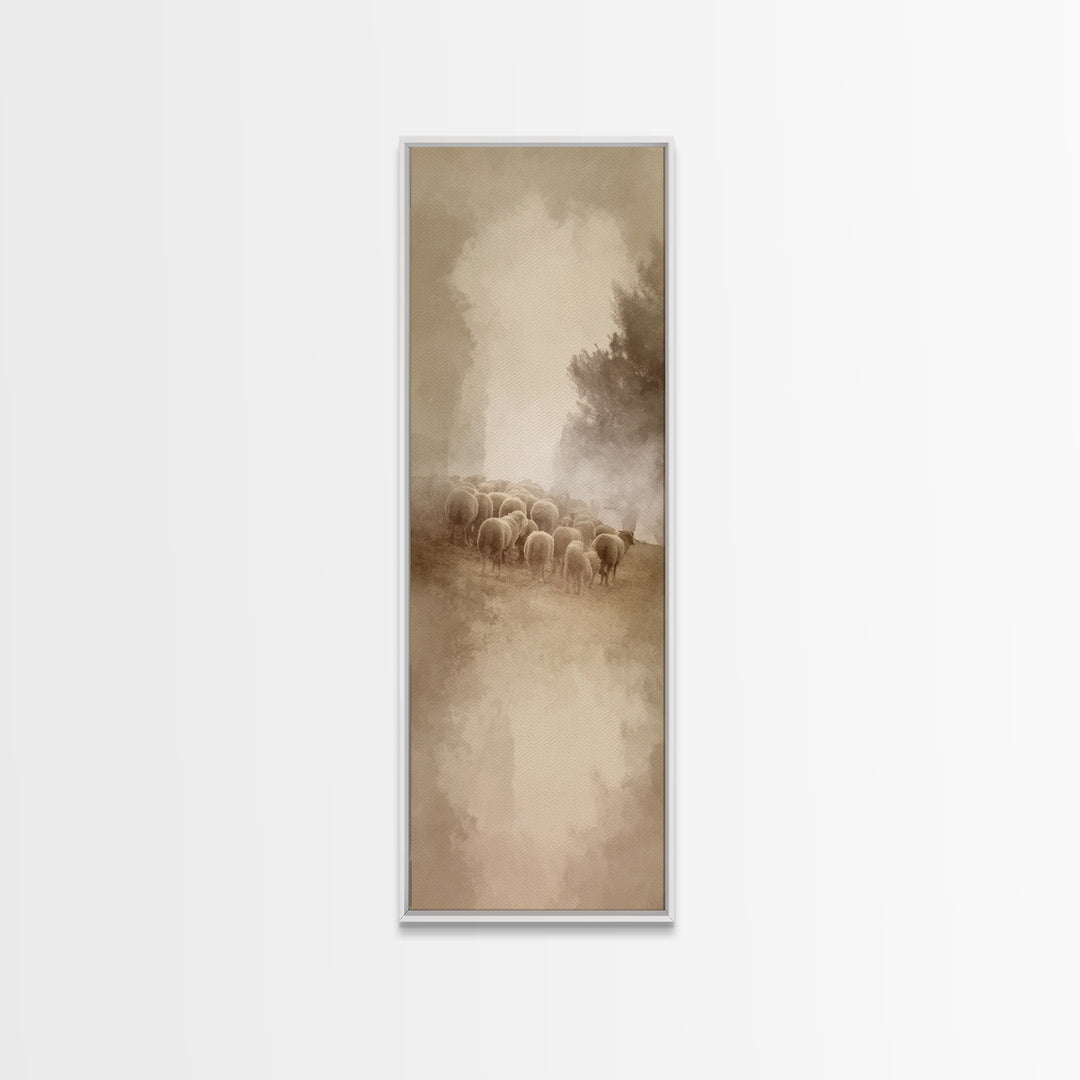 Shepherds In Light – Framed Canvas Print – Tall Narrow Wall Art – Christian Wall Art – Christian Art Canvas – Christmas Art – Pastoral Scen