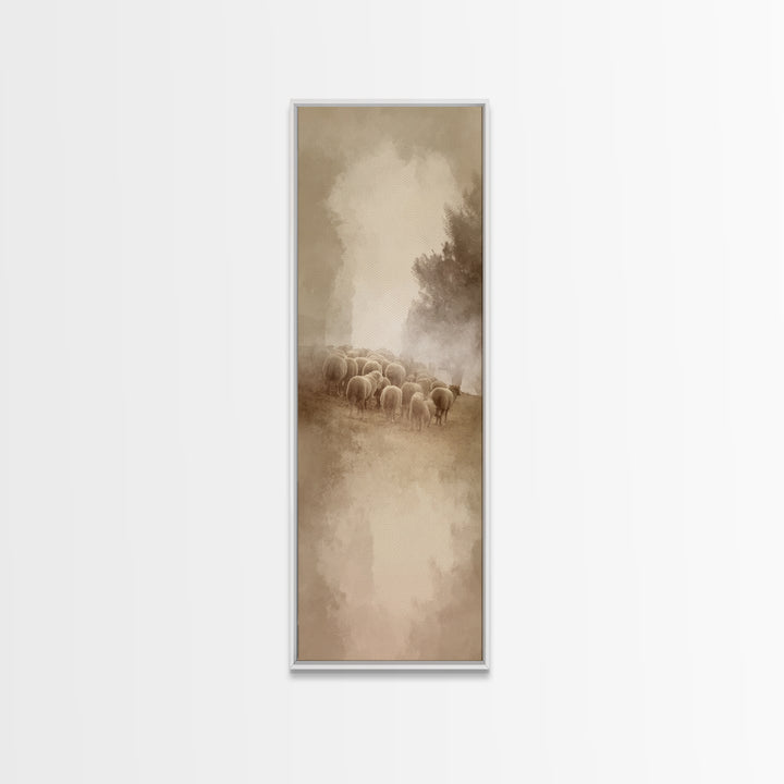 Shepherds In Light – Framed Canvas Print – Tall Narrow Wall Art – Christian Wall Art – Christian Art Canvas – Christmas Art – Pastoral Scen