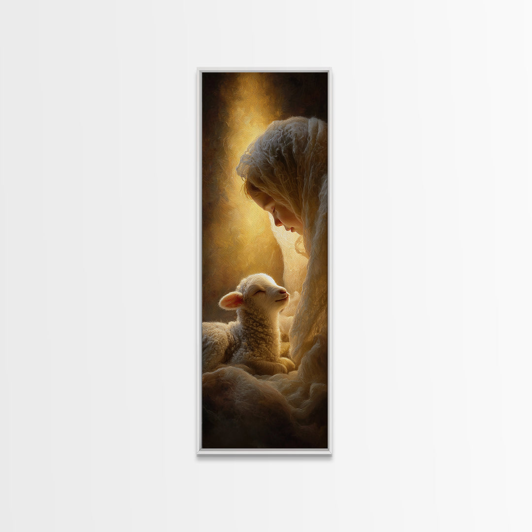 Radiant Mercy | Framed Canvas Print | Skinny Art | Christian Wall Art | Christian Christmas Art | Jesus Painting | Christian Art Gift