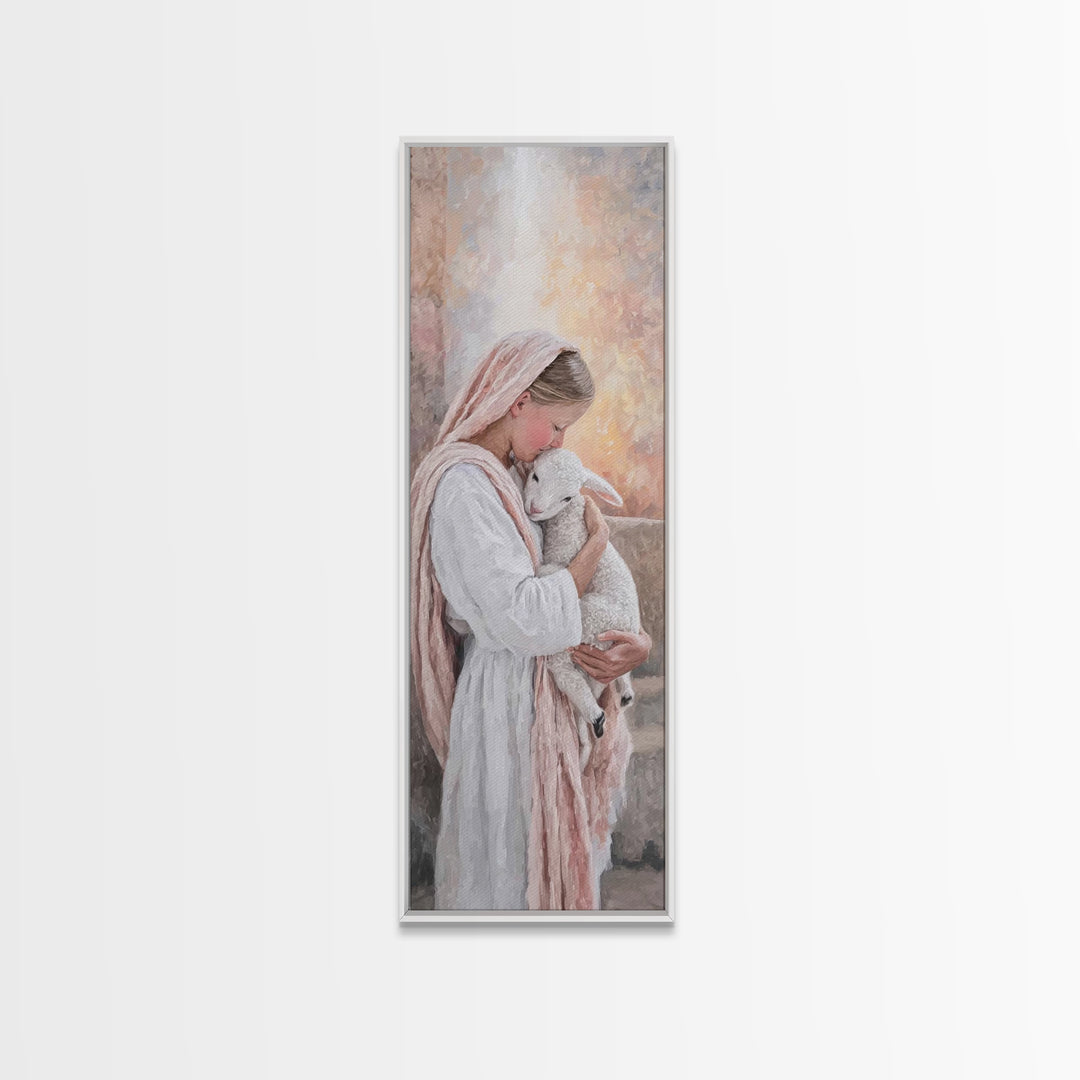 Gentle Embrace, Framed Canvas Print, Narrow Art, Christian Wall Art, Christian Art Canvas, Christmas Art, Jesus Painting, Christian Decor