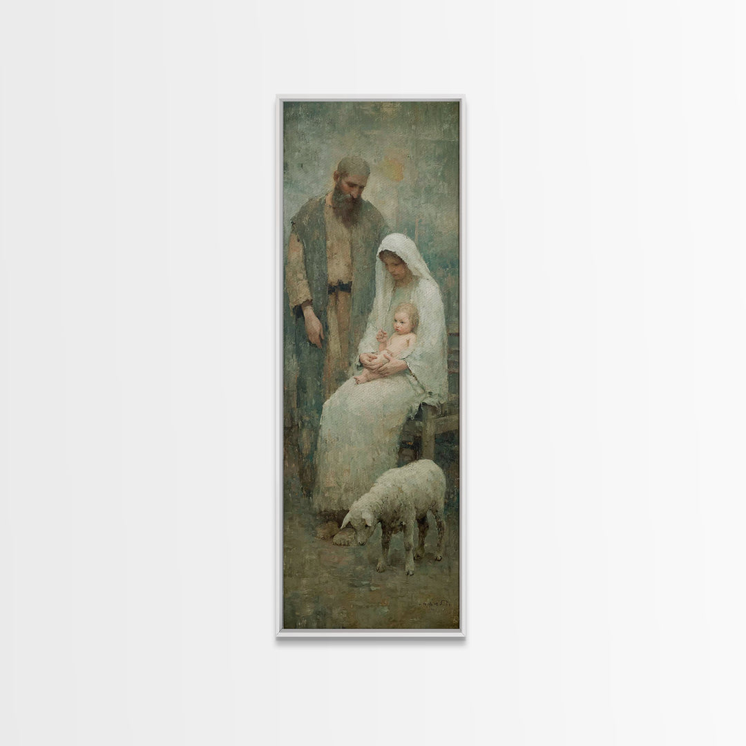 Holy Family Dawn – Framed Canvas Print – Tall Skinny Art Print – Christian Wall Art – Christmas Art – Christian Canvas – Jesus Painting