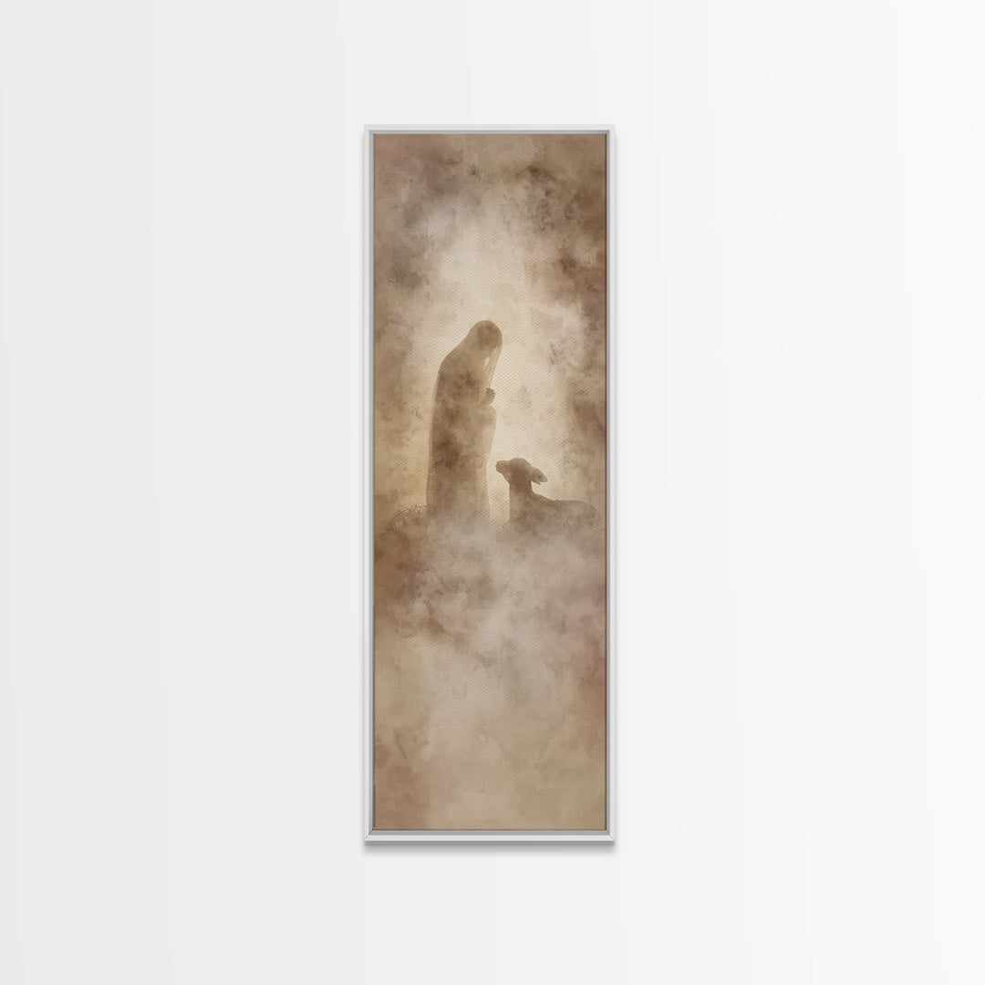 Silent Devotion | Framed Canvas Print | Narrow Art | Christian Wall Art | Christian Christmas Art | Christian Decor | Jesus Painting