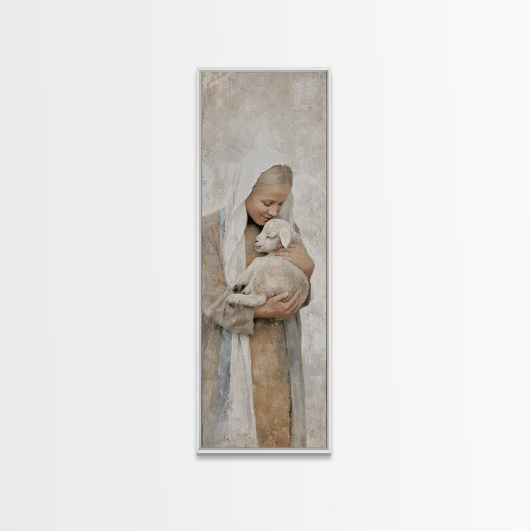 Shepherd’s Comfort – Framed Canvas Print – Narrow Art – Christian Wall Art – Christian Art Canvas – Christian Christmas Art – Jesus Paintin