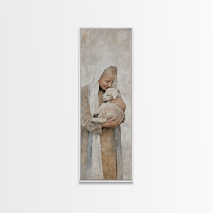 Shepherd’s Comfort – Framed Canvas Print – Narrow Art – Christian Wall Art – Christian Art Canvas – Christian Christmas Art – Jesus Paintin