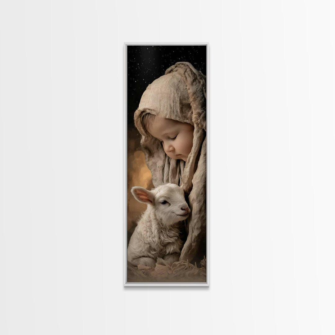 Innocent Trust | Framed Canvas Print | Tall Skinny Art Print | Christian Wall Art | Christian Art Canvas | Christmas Art | Jesus Painting