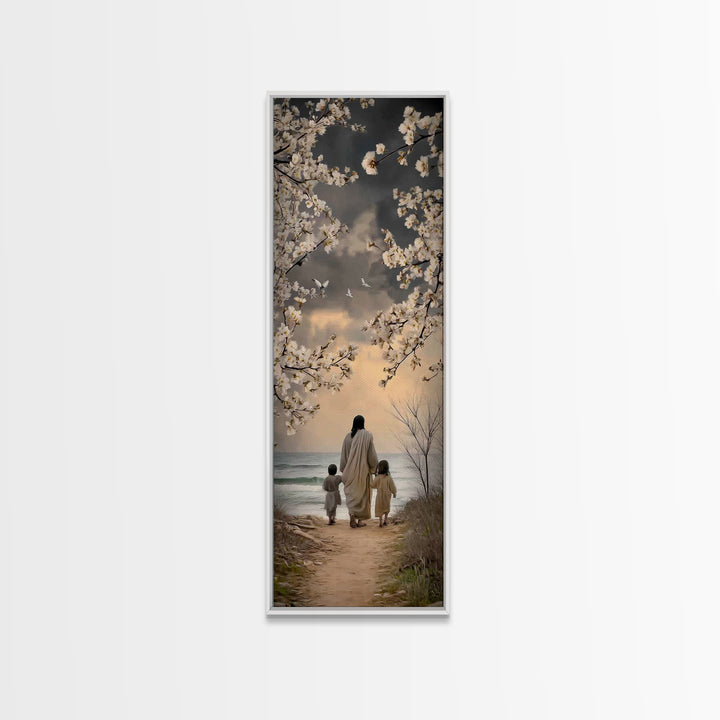 Blossoms Of Promise, Framed Canvas Print, Tall Skinny Art Print, Christian Wall Art, Jesus Painting, Christian Art Canvas, Christian Decor
