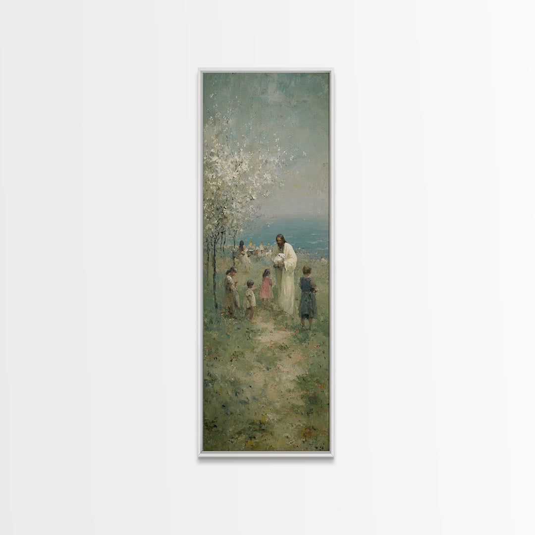 Gathered In Faith | Framed Canvas Print | Narrow Art | Christian Art Canvas | Jesus Painting | Christian Wall Art | Christian Gift Ideas