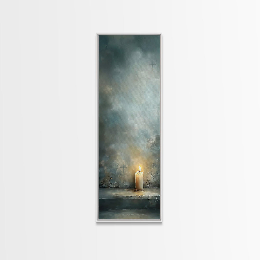 Candle Of Mercy – Framed Canvas Print – Christian Wall Art – Narrow Art – Christian Art Canvas – Christian Christmas Art – Christian Decor