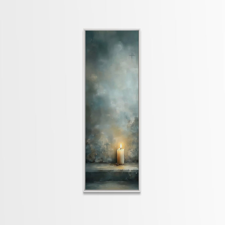 Candle Of Mercy – Framed Canvas Print – Christian Wall Art – Narrow Art – Christian Art Canvas – Christian Christmas Art – Christian Decor