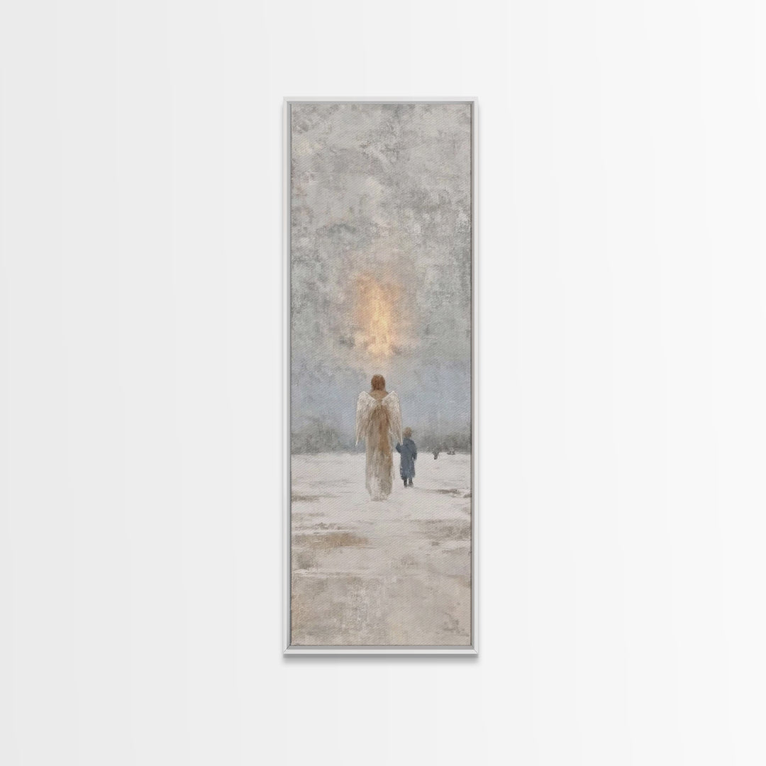 Guardian Of Light – Framed Canvas Print – Christian Art Canvas – Christian Wall Art – Narrow Art – Christmas Art – Christian Christmas