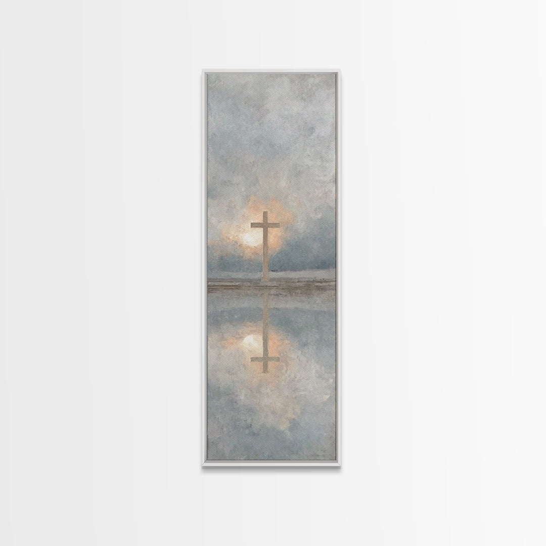 Cross Of Morning | Framed Canvas Print | Christian Wall Art | Christian Art Canvas | Tall Skinny Art Print | Christian Art | Christmas Art