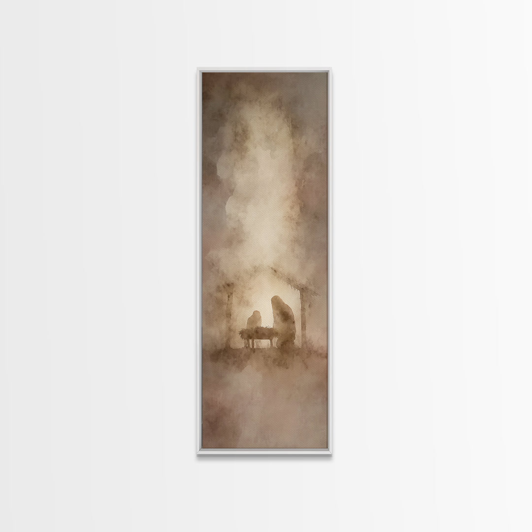 Silent Night Shelter – Framed Canvas Print – Christian Art Canvas – Narrow Art – Christian Painting – Christmas Art – Christian Christmas D