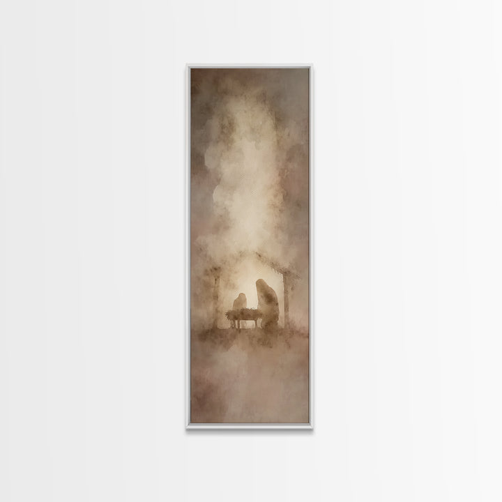 Silent Night Shelter – Framed Canvas Print – Christian Art Canvas – Narrow Art – Christian Painting – Christmas Art – Christian Christmas D