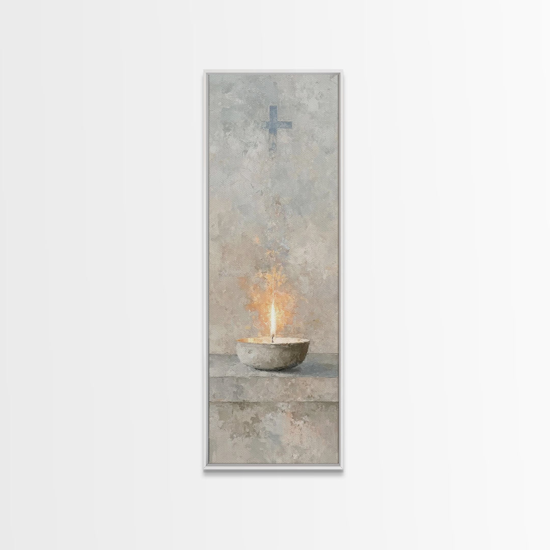 Sanctuary Flame Light – Framed Canvas Print – Christian Christmas Art – Christian Wall Art – Skinny Art – Christian Art Canvas – Christian