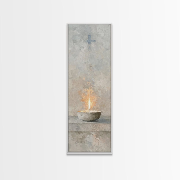 Sanctuary Flame Light – Framed Canvas Print – Christian Christmas Art – Christian Wall Art – Skinny Art – Christian Art Canvas – Christian