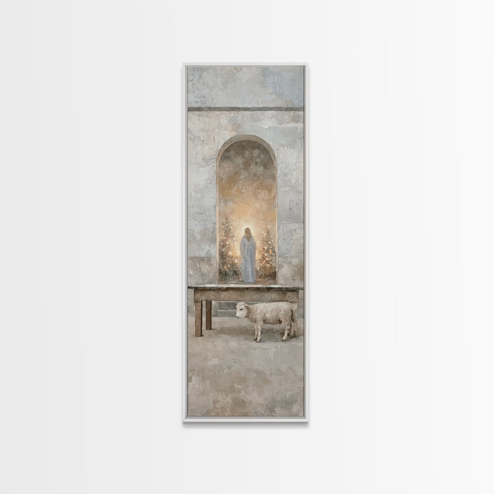 Sacred Hall Nativity – Framed Canvas Print – Christian Art Canvas – Tall Skinny Art Print – Christian Wall Art – Christmas Art – Jesus Pain