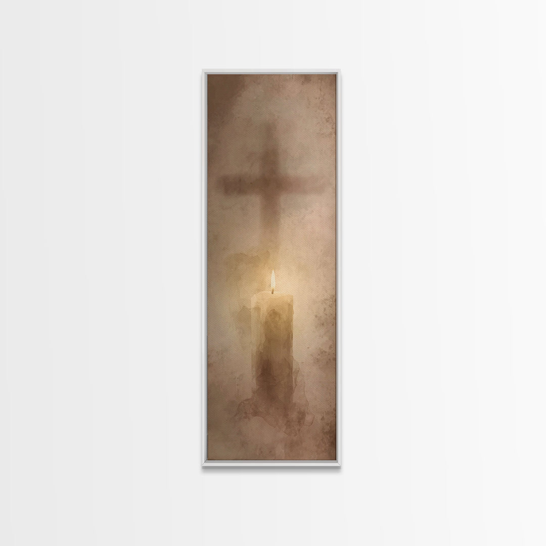 Cross Of Stillness – Framed Canvas Print – Minimalist Christian Art – Narrow Art – Christian Wall Art – Christian Art Canvas – Christian Ch