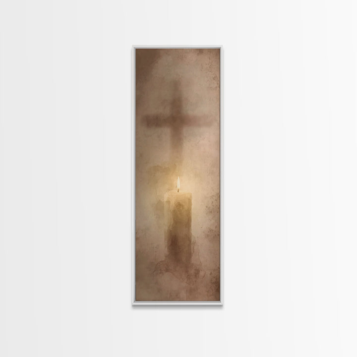 Cross Of Stillness – Framed Canvas Print – Minimalist Christian Art – Narrow Art – Christian Wall Art – Christian Art Canvas – Christian Ch