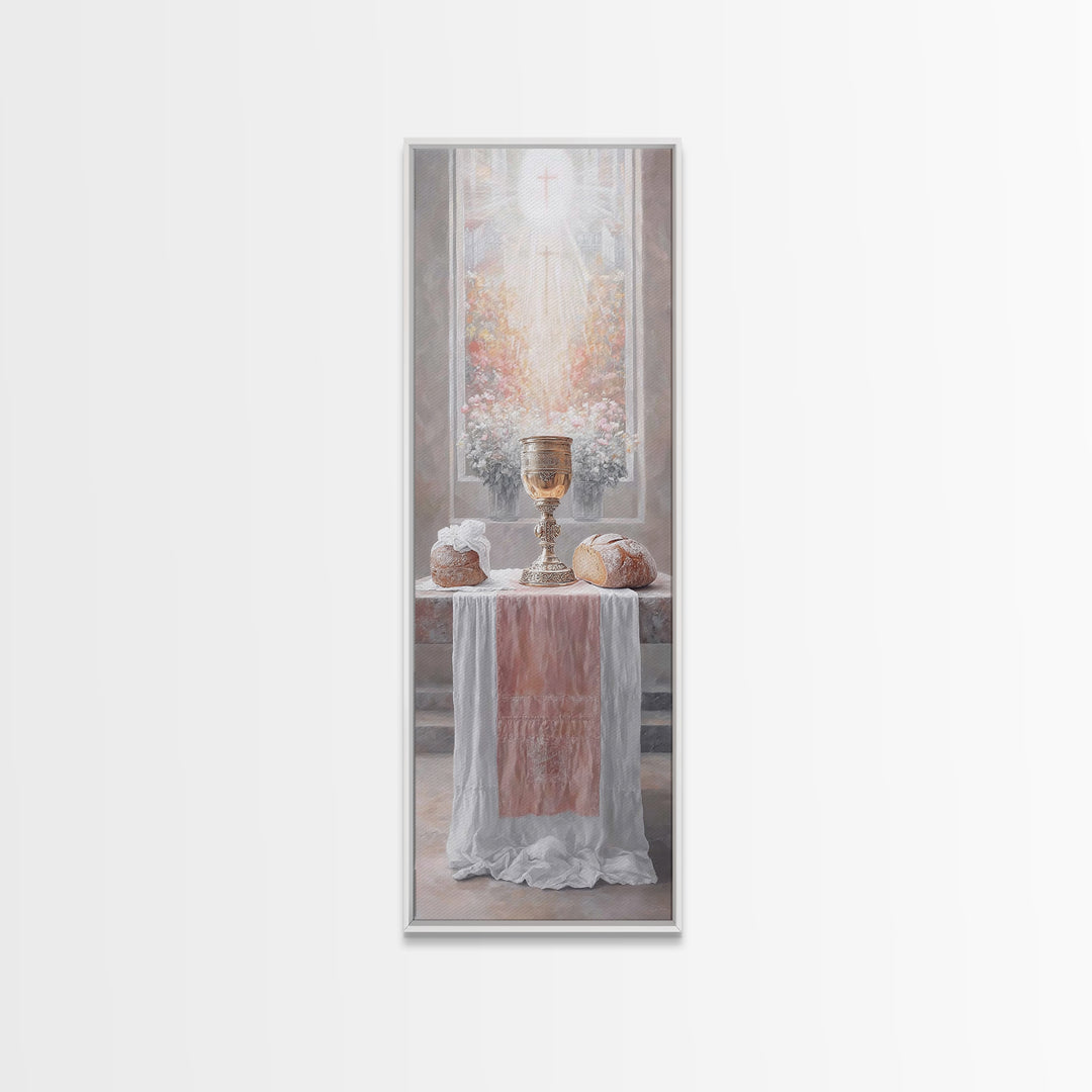 Radiant Communion Blessing - Framed Canvas Print - Tall Skinny Art Print - Christian Wall Art - Christian Art Canvas - Jesus Painting