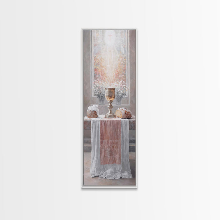 Radiant Communion Blessing - Framed Canvas Print - Tall Skinny Art Print - Christian Wall Art - Christian Art Canvas - Jesus Painting