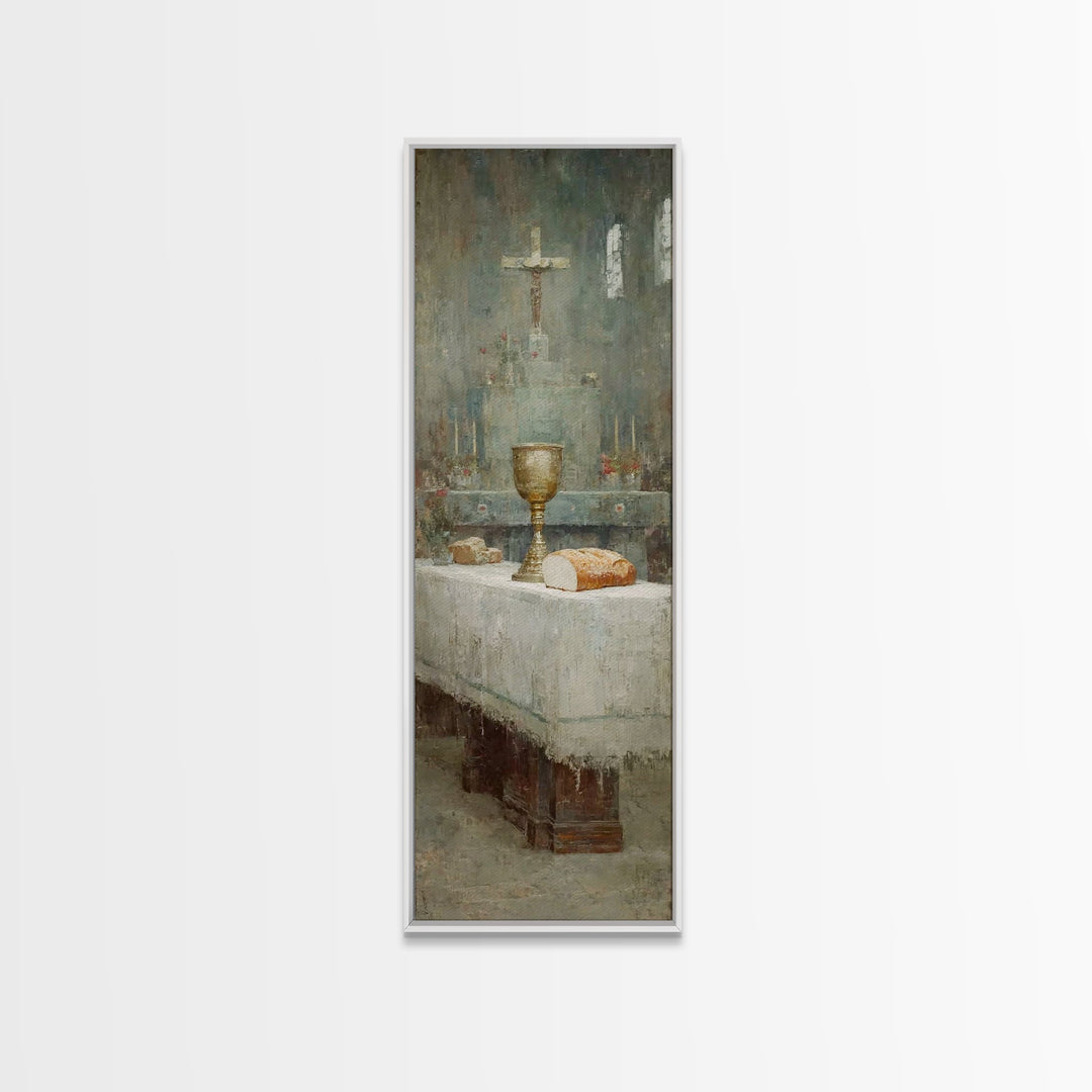 Sanctuary Table Grace, Framed Canvas Print, Narrow Art, Christian Art Canvas, Christian Paintings, Christian Decor, Jesus Painting